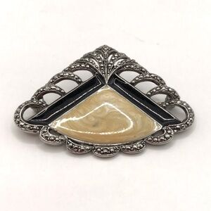 Vintage Avon Silver-Tone and Cream Enamel Brooch